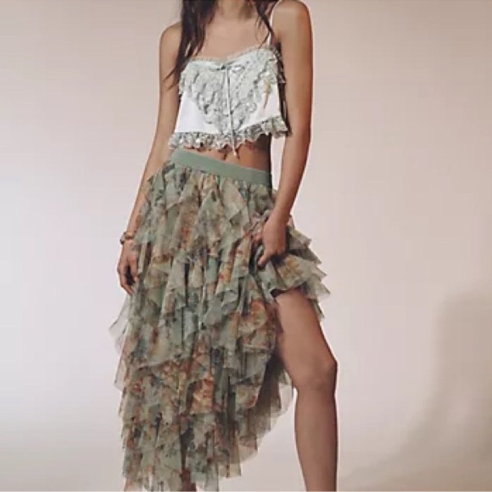 Anthropologie The Chéri Ruffled Tulle Midi Skirt